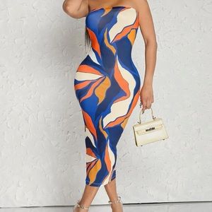 SHEIN X Katalyst Kouture Allover Print Tube Bodycon Dress